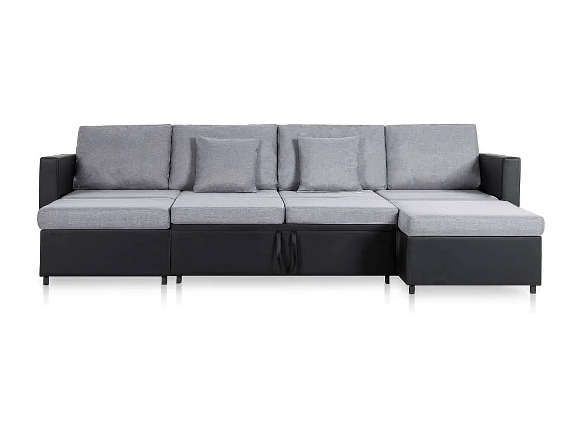 Sofá-cama em couro artificial 4 lugares preto