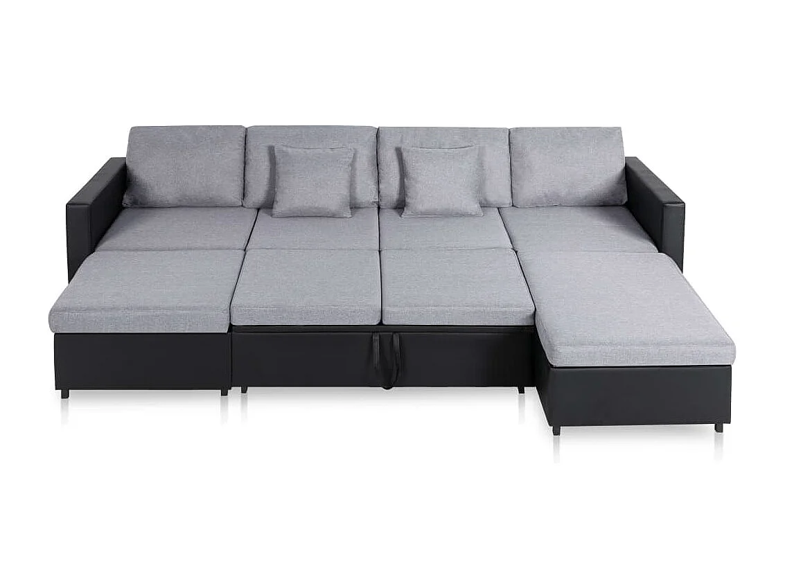 Sofá-cama em couro artificial 4 lugares preto