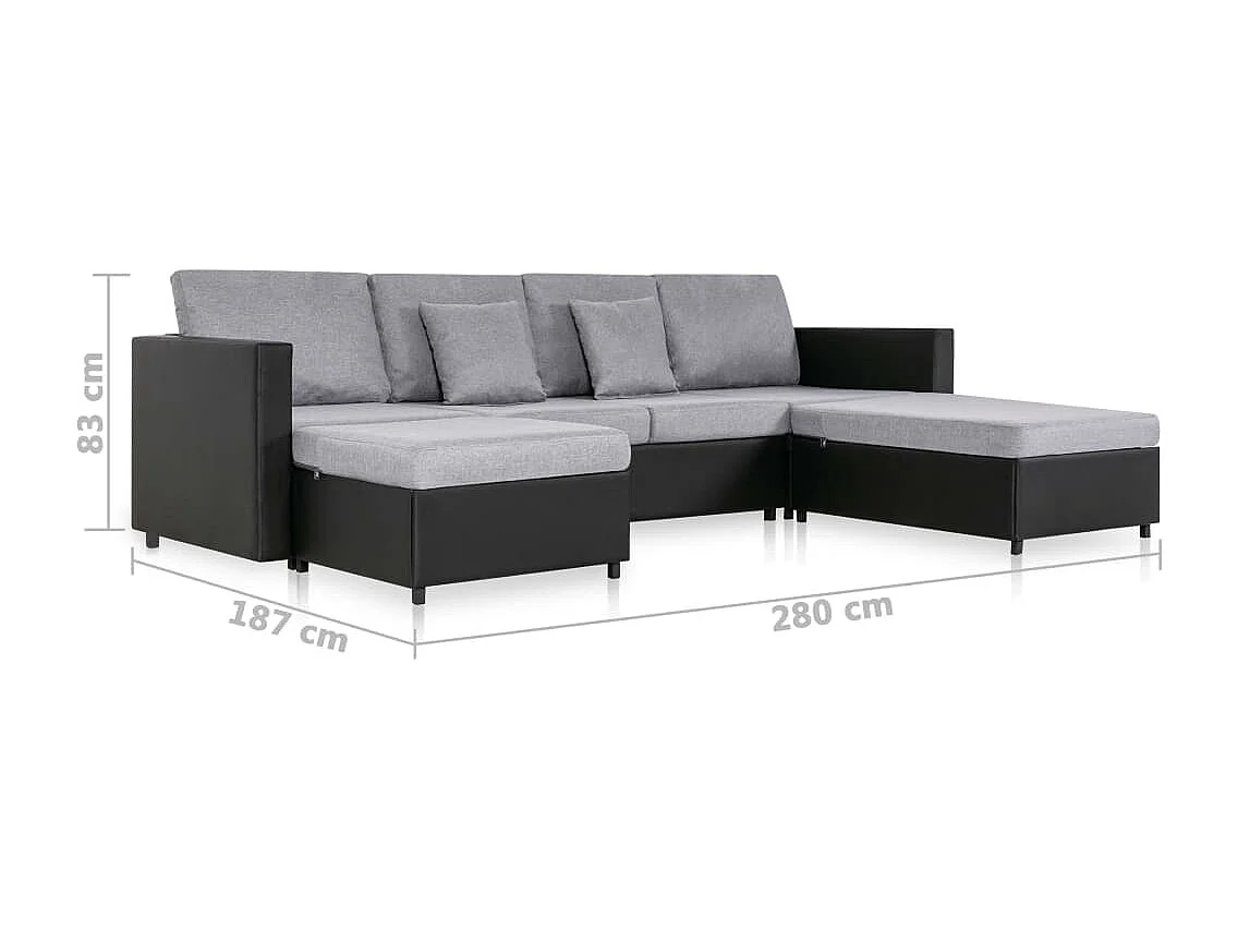 Sofá-cama em couro artificial 4 lugares preto