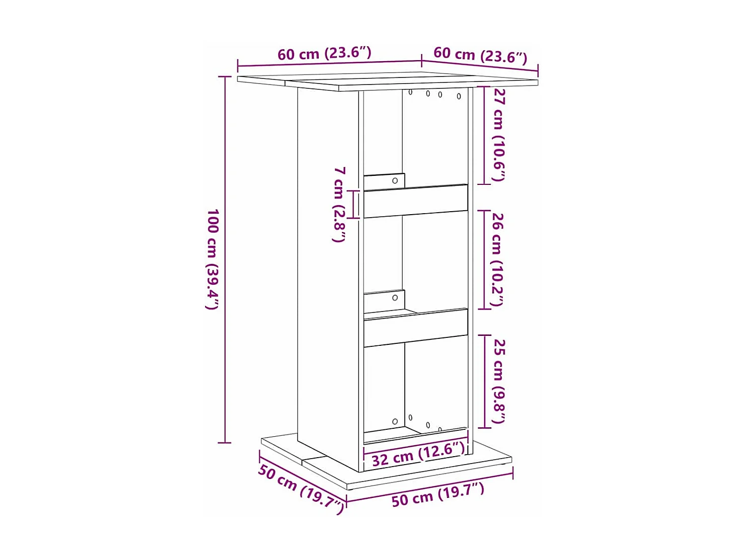 Bartisch Schwarz Eichen-Optik 60 x 60 x 100 cm Holzwerkstoff