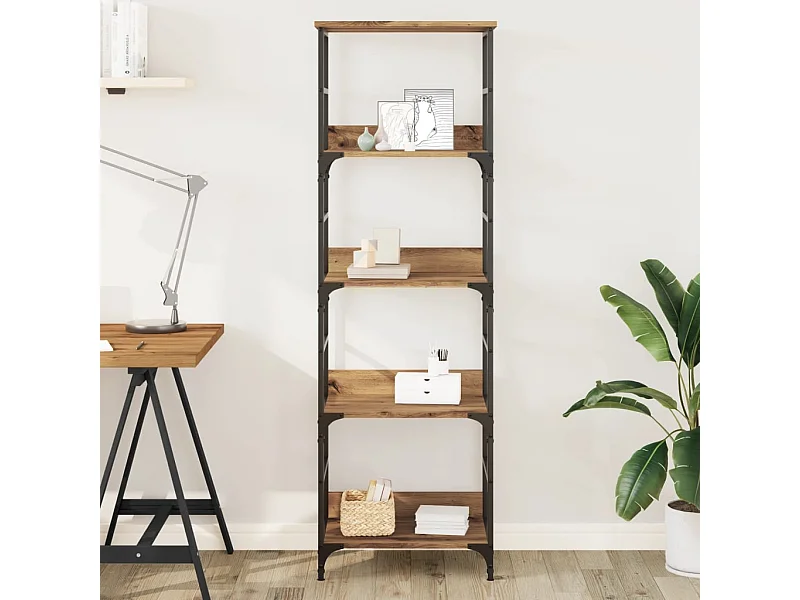 Boekenrek 50x33x153 cm bewerkt hout artisanaal eikenkleurig