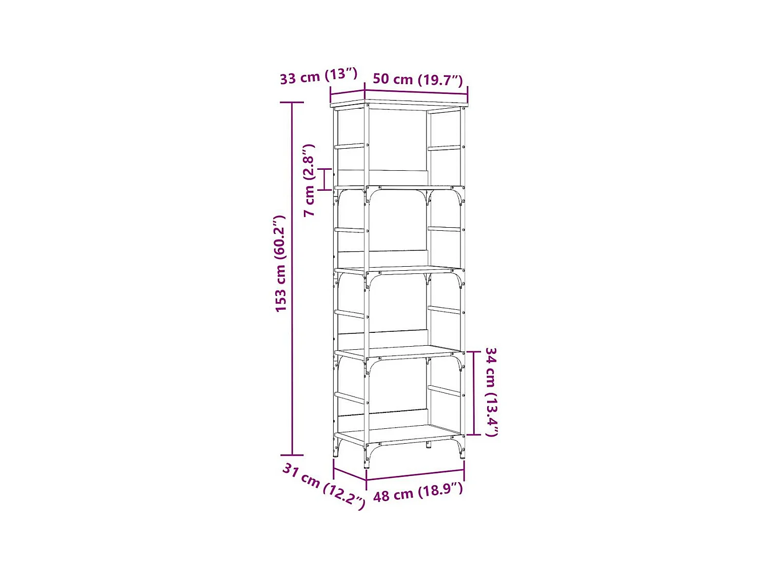 Bibliothèque chêne artisanal 50x33x153 cm bois d'ingénierie