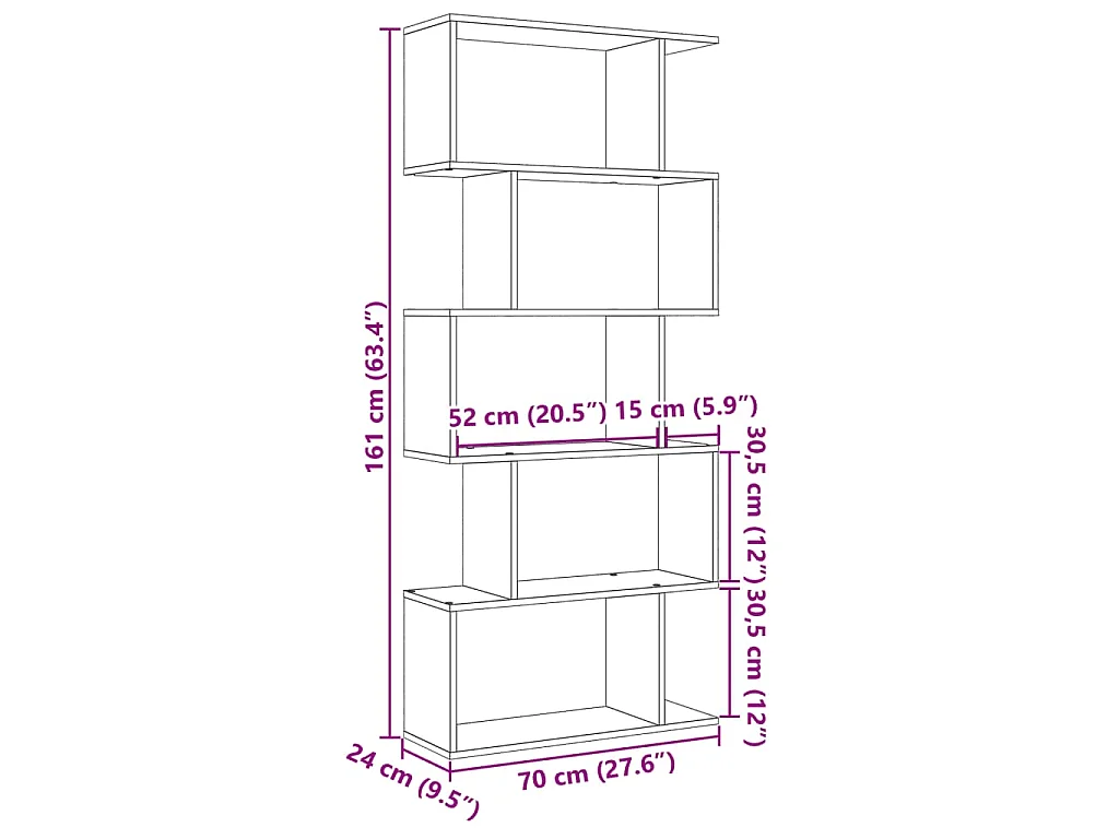 Raumteiler-Bücherregal 5 Etagen Altholz-Optik 70x24x161 cm