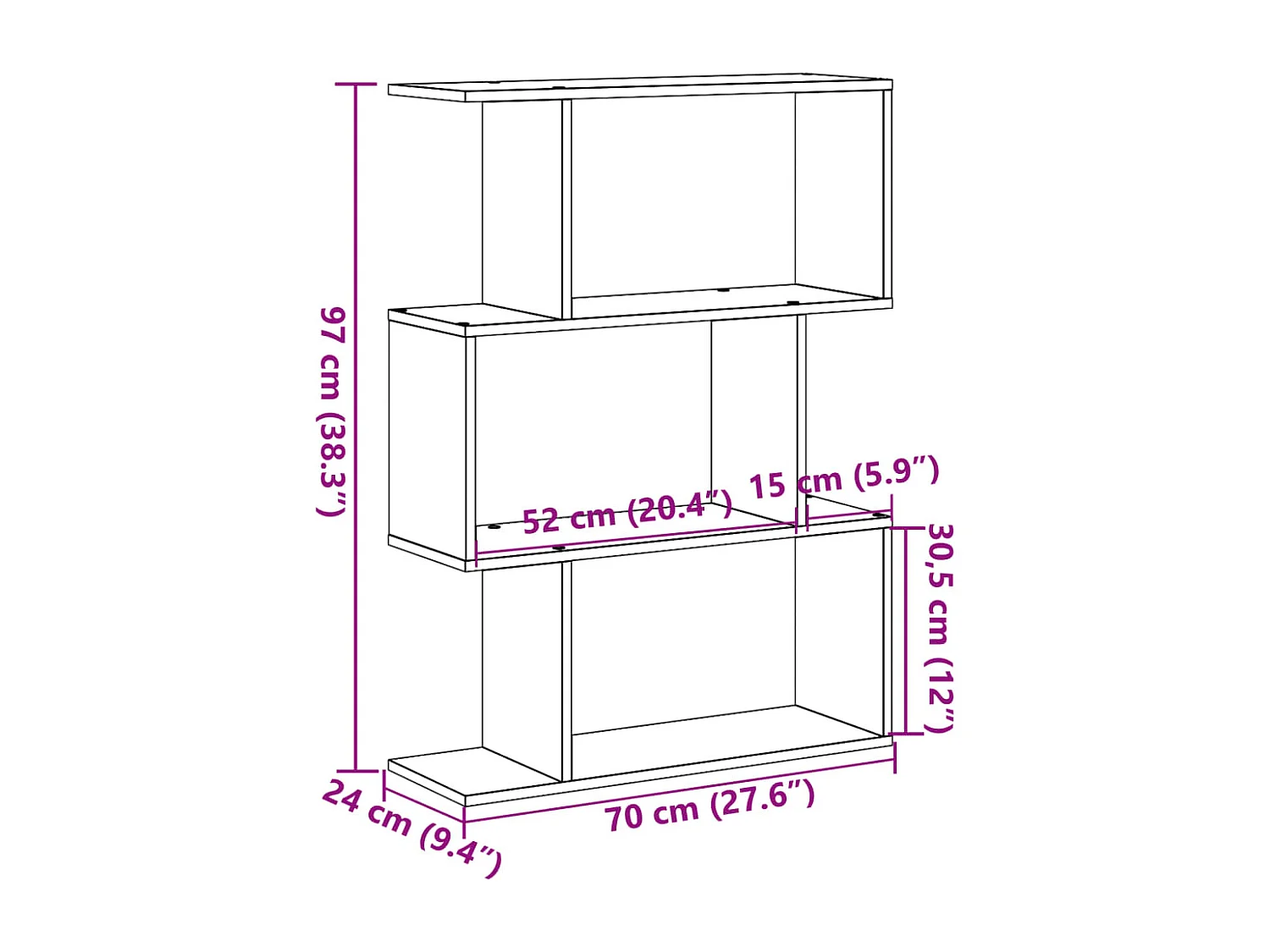 Raumteiler-Bücherregal 3 Fächer Altholz-Optik 70x24x97 cm