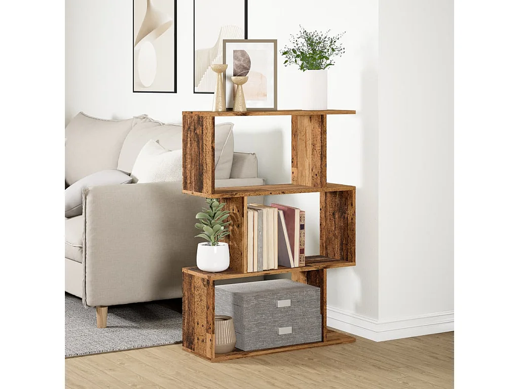 Étagère séparatrice de pièce à 3 niveaux vieux bois 70x24x97 cm