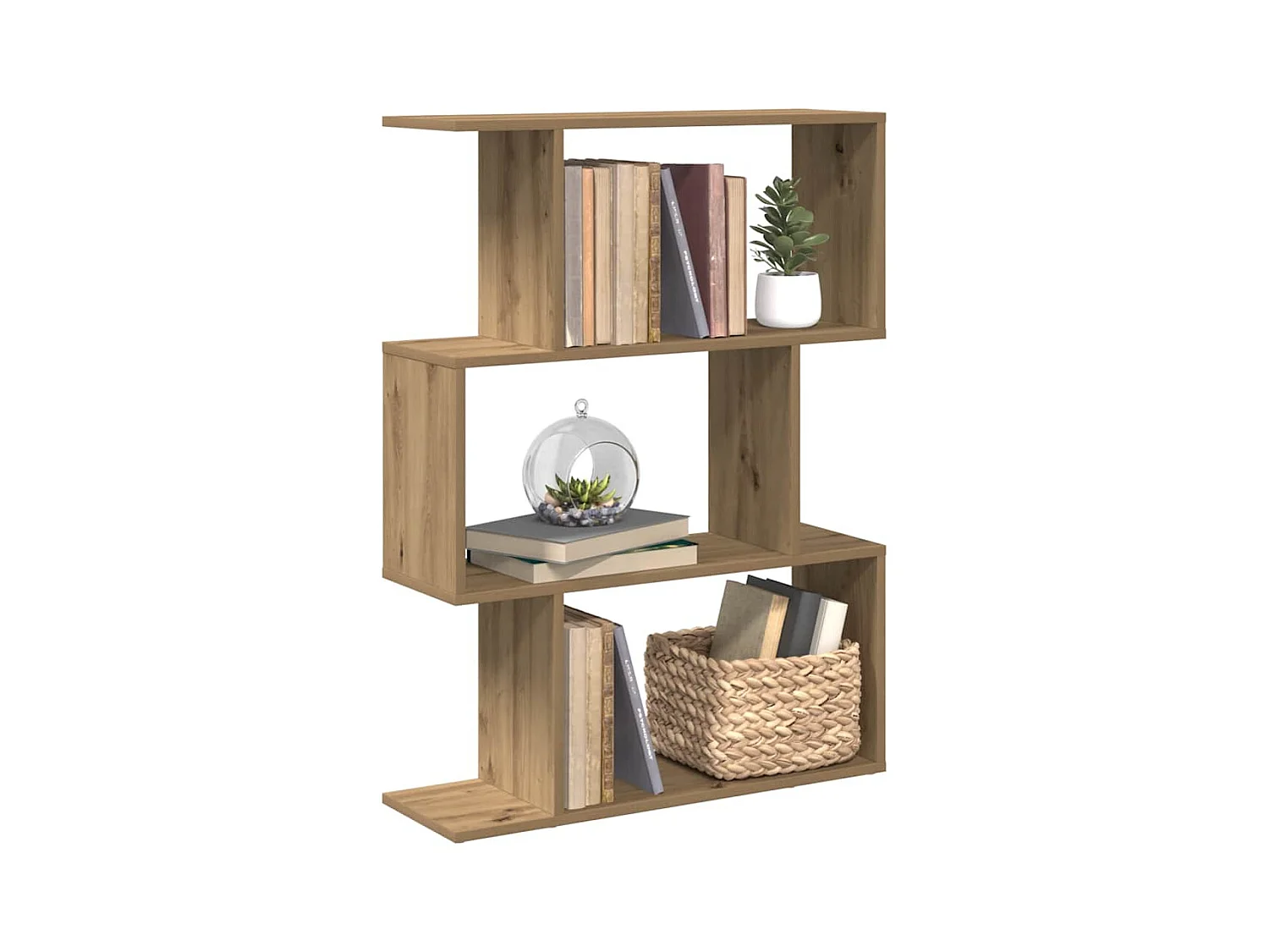 Étagère séparatrice de pièce à 3 niveaux chêne artisanal