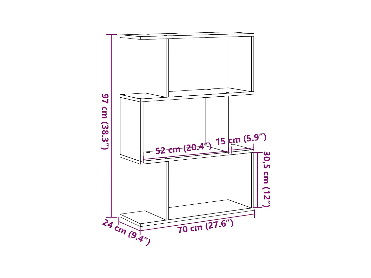Raumteiler-Bücherregal 3 Fächer Artisan-Eiche 70x24x97 cm
