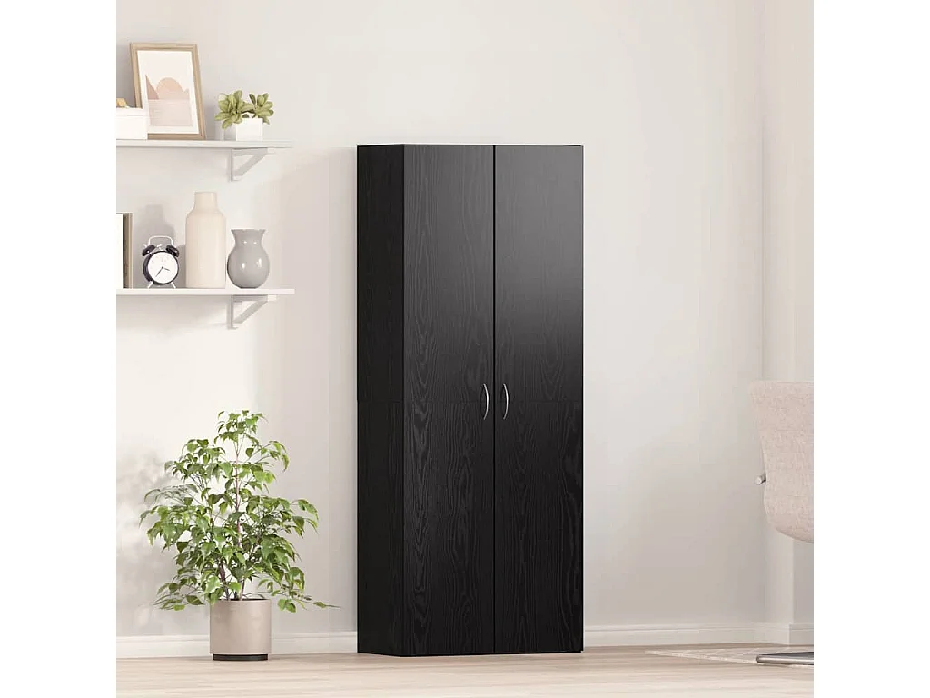 Kantoorkast Zwart Eiken 60 x 32 x 152,5 cm Bewerkt hout