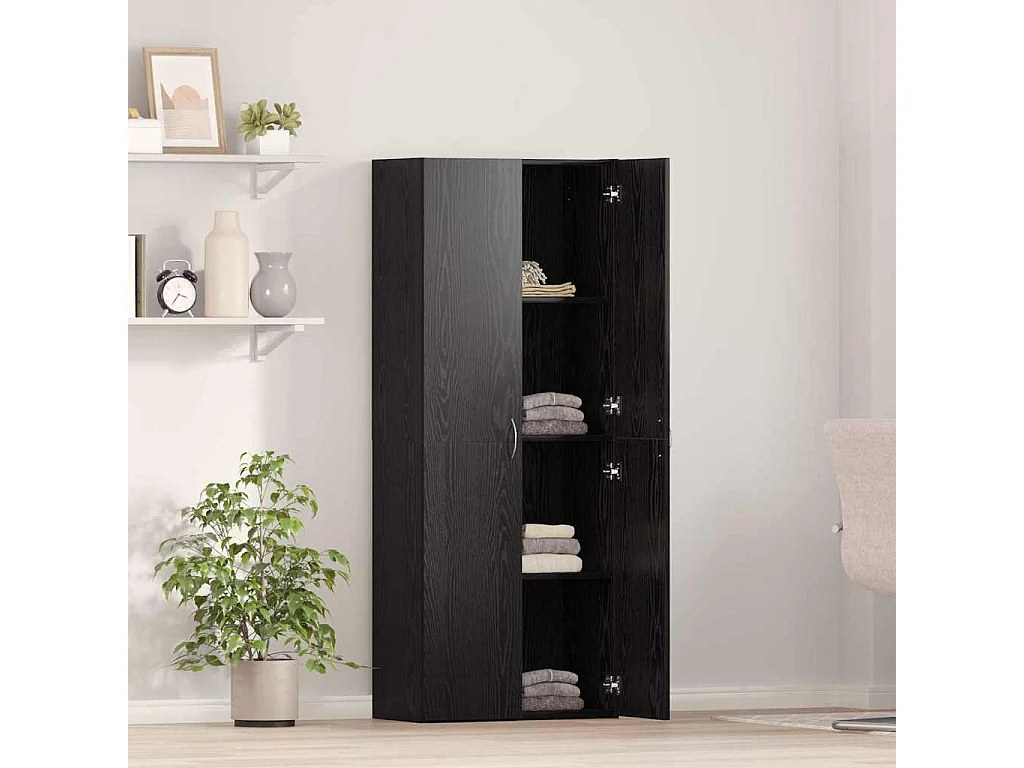 Kantoorkast Zwart Eiken 60 x 32 x 152,5 cm Bewerkt hout
