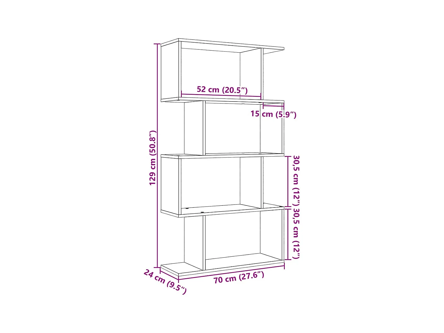 Raumteiler-Bücherregal 4 Böden Altholz-Optik 70x24x129 cm