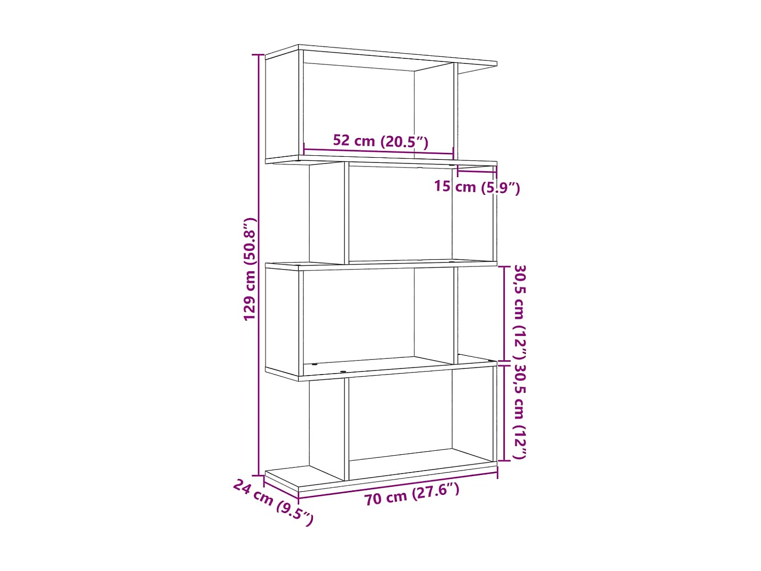 Estante divisória 4 níveis derivados de madeira madeira velha