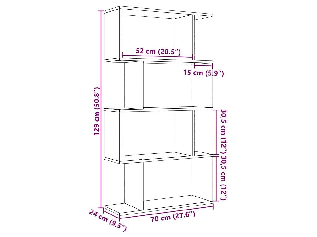 Libreria 4 Ripiani Legno Vecchio 70x24x129 cm in Truciolato