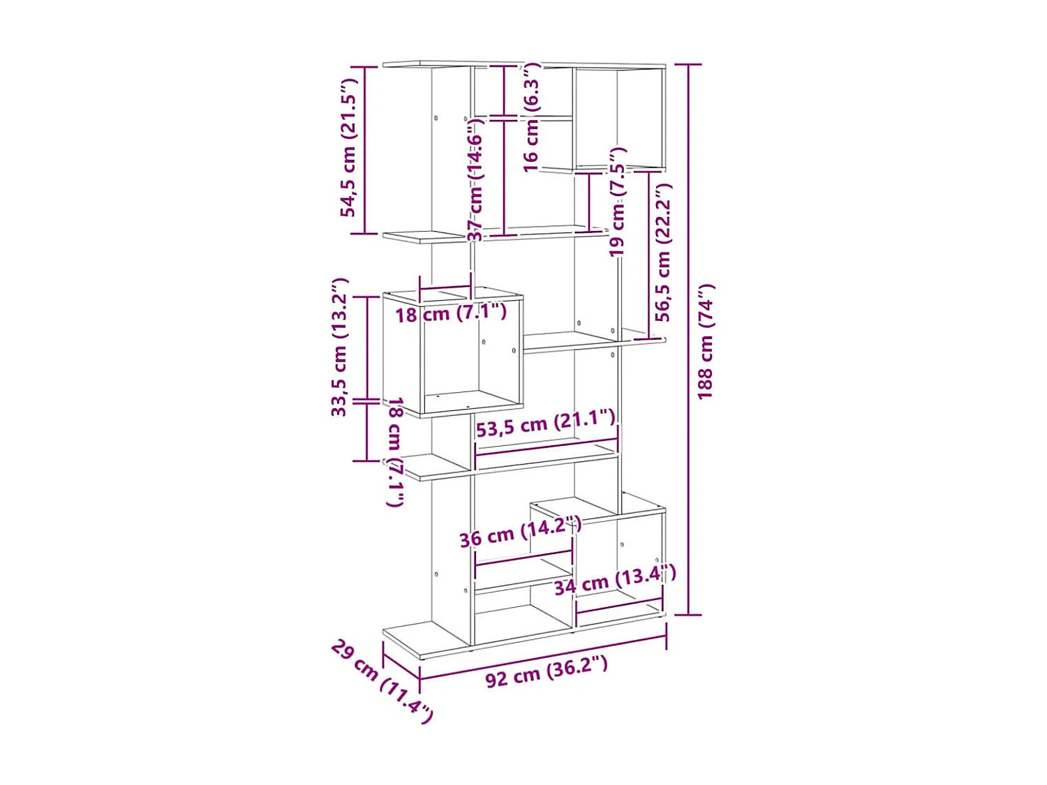 Bibliothèque chêne artisanal 92x29x188 cm bois d'ingénierie