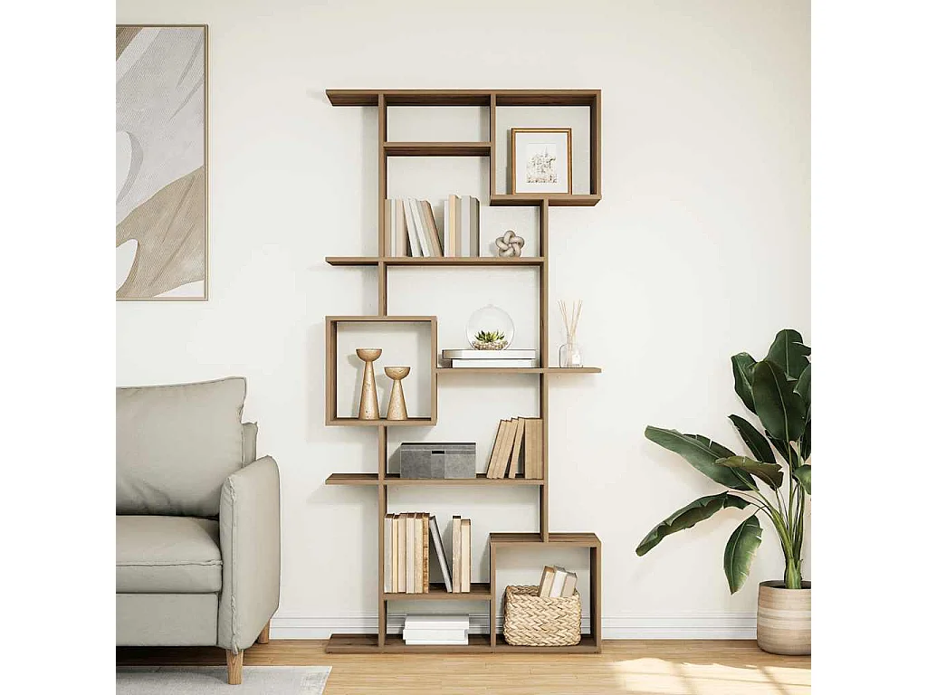 Boekenkast 92x29x188 cm bewerkt hout artisanaal eikenkleur