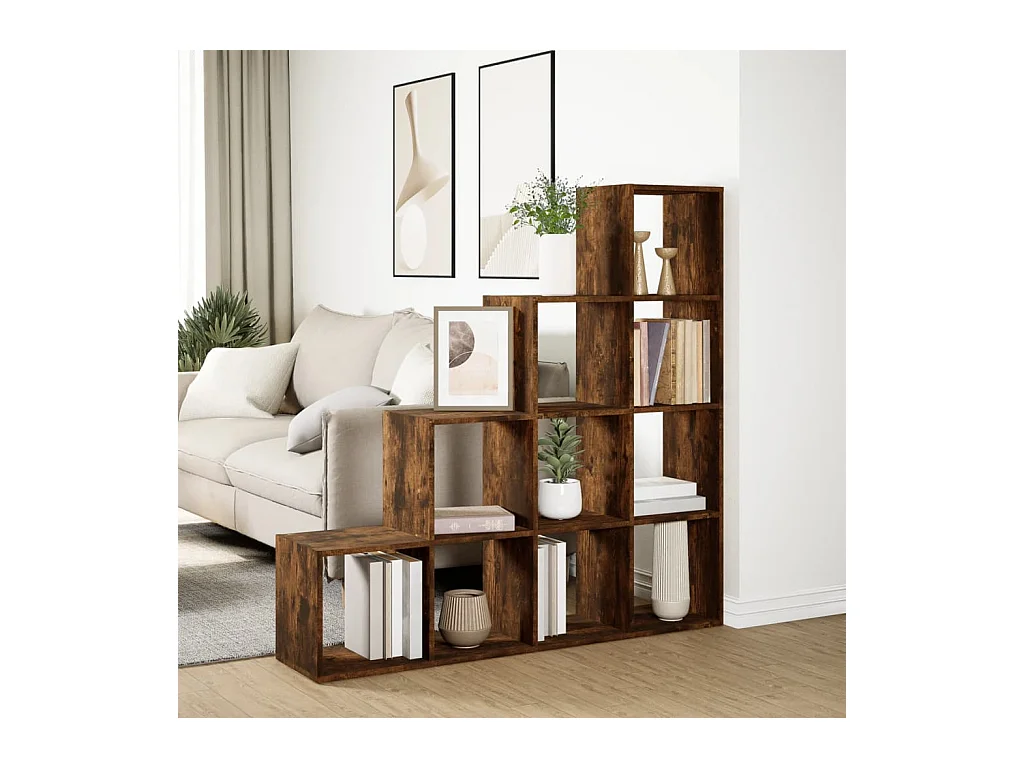 Étagère séparatrice de pièce 4 niveaux chêne fumé