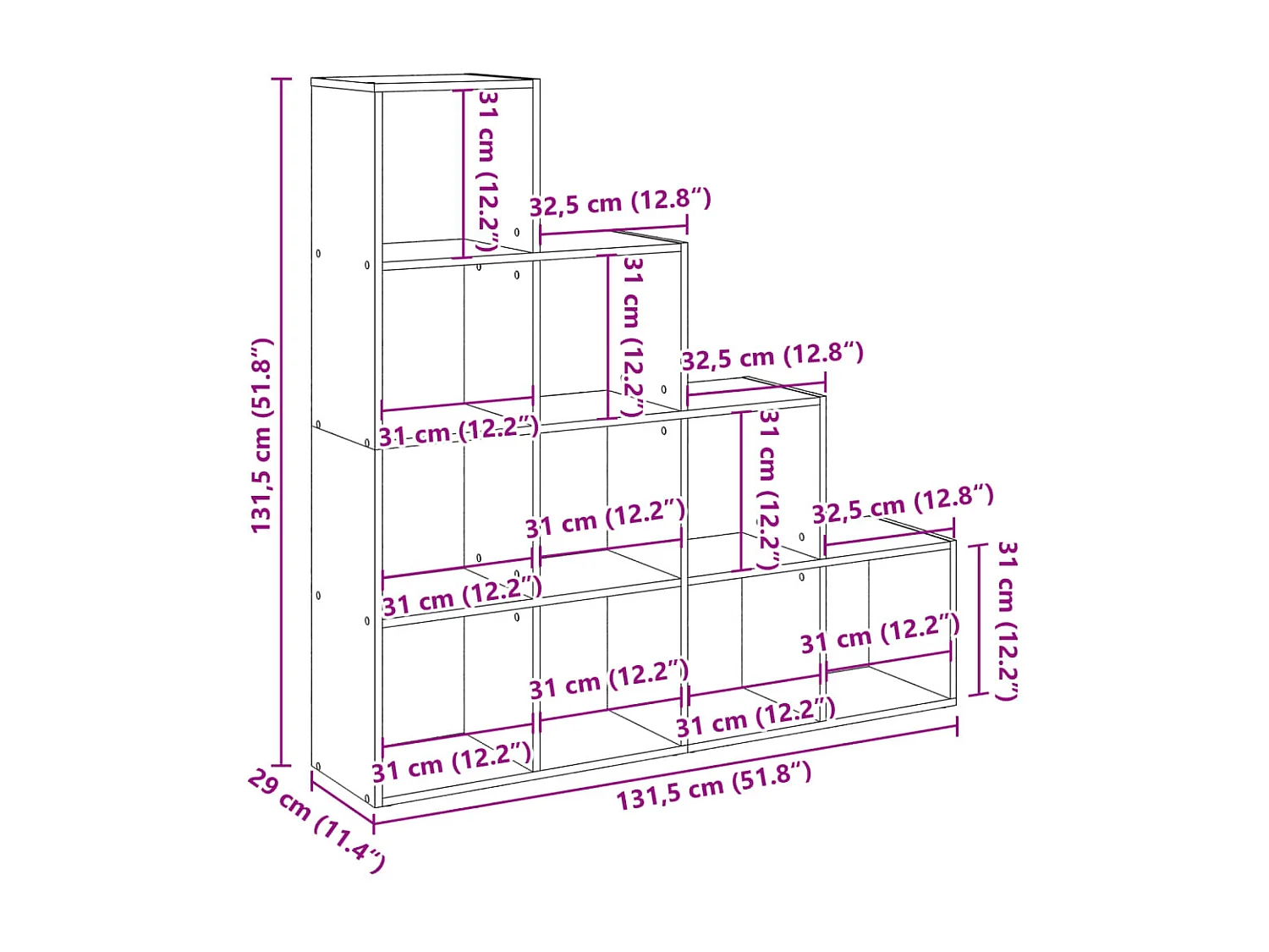 Raumteiler-Bücherregal 4 Stufen Artisan-Eiche 131,5x29x131,5 cm