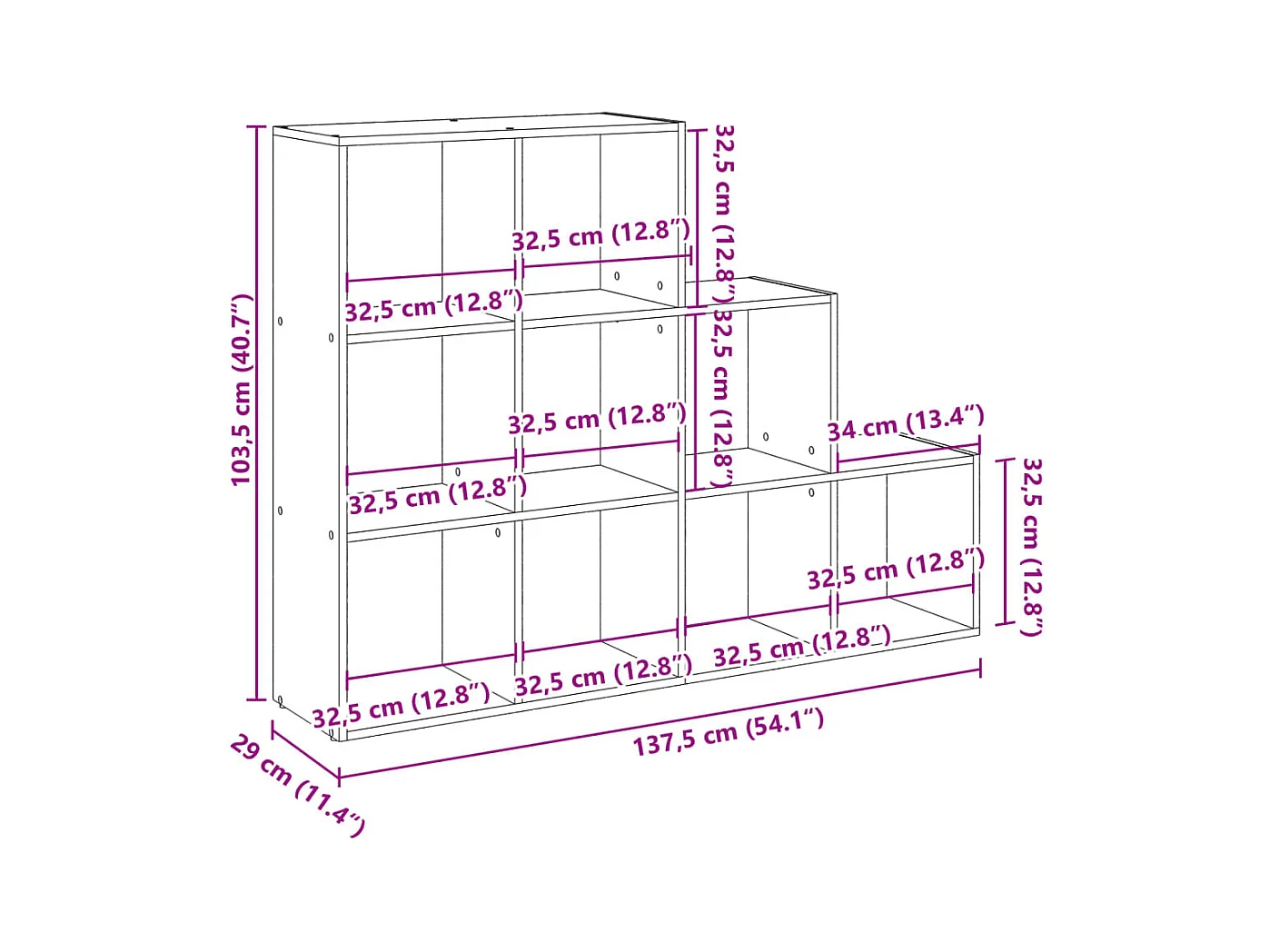 Étagère séparatrice de pièce à 3 niveaux vieux bois