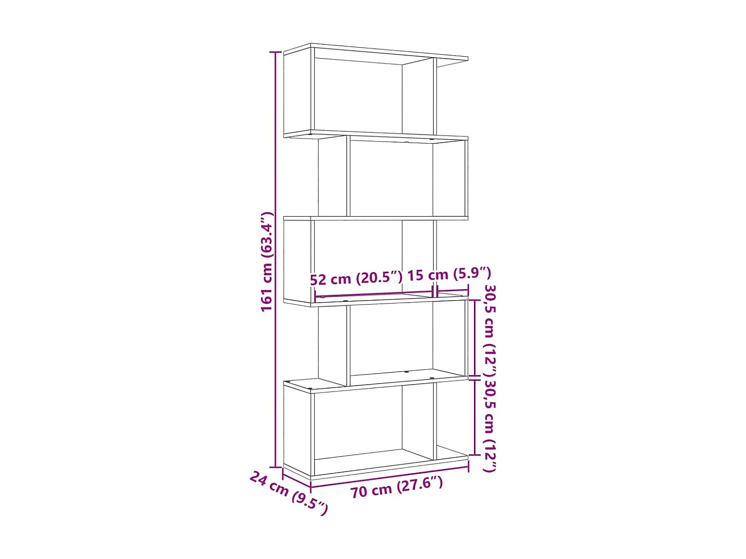 Estante divisória 5 níveis derivados de madeira carvalho fumado