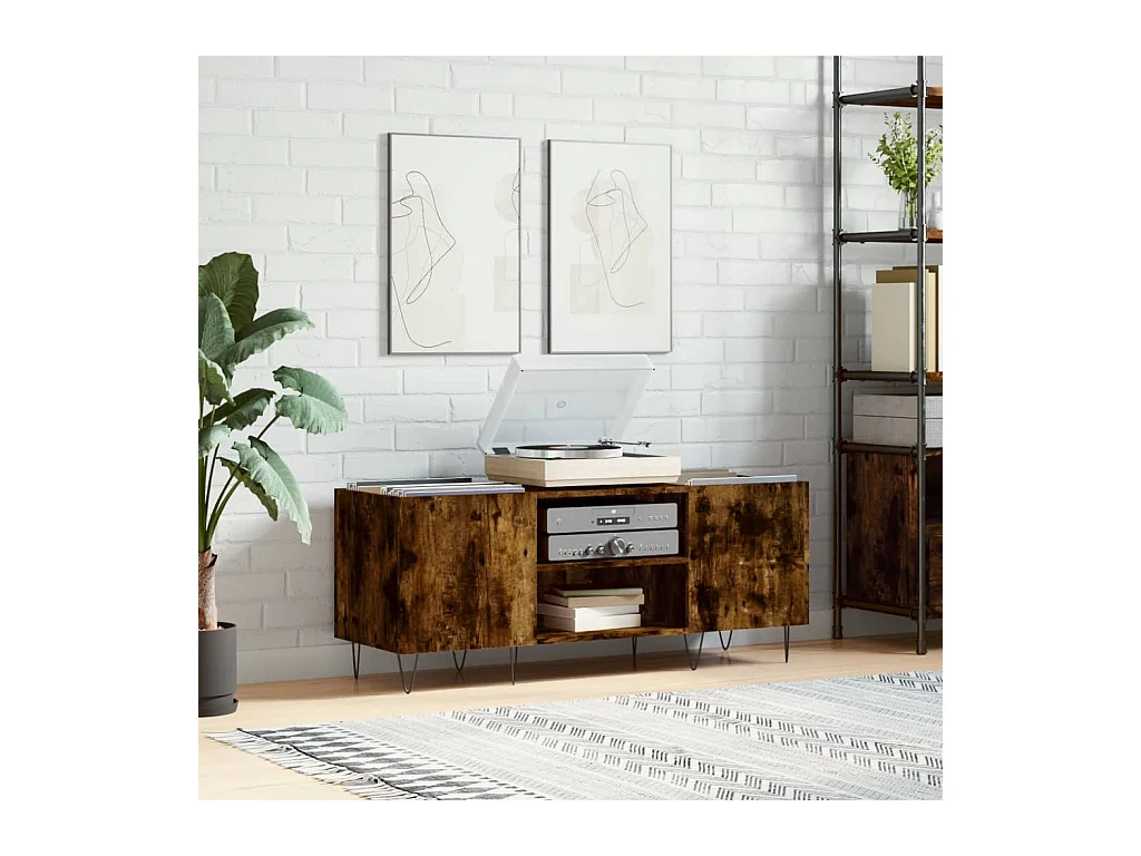 Armoire à disques chêne fumé 121x38x48 cm bois d'ingénierie
