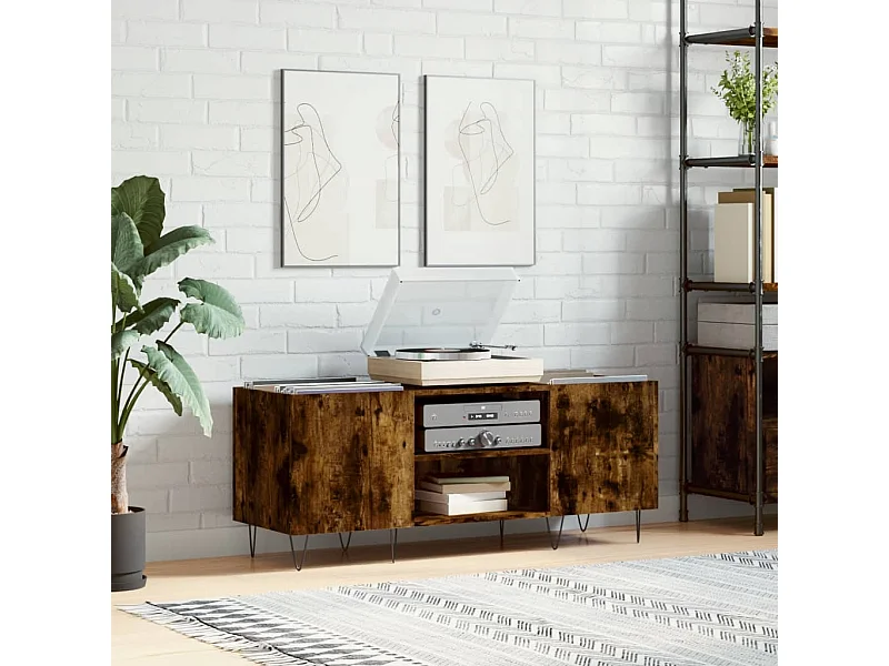 Platenkast 121x38x48 cm bewerkt hout gerookt eikenkleurig