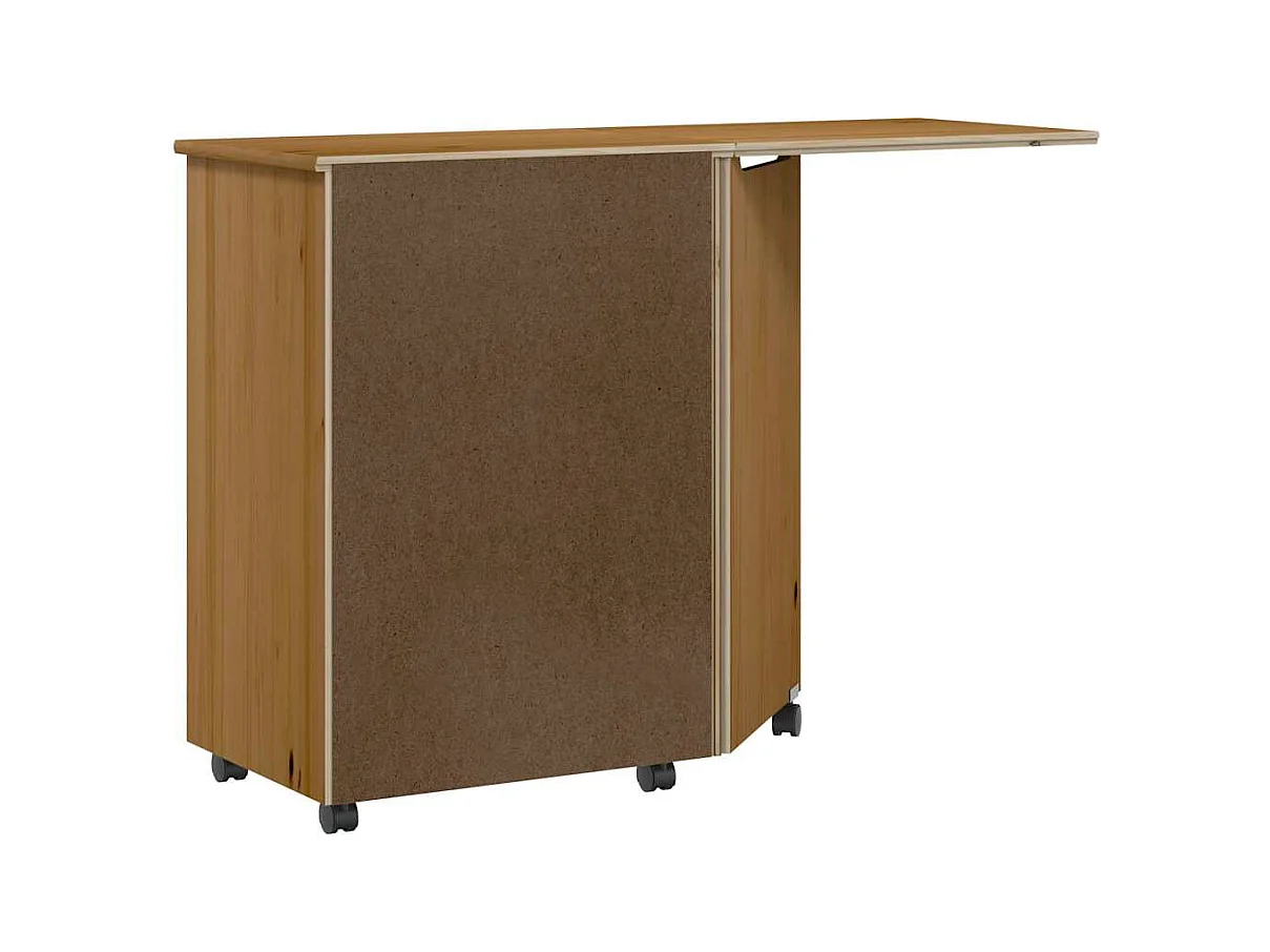 Armoire roulante avec bureau MOSS marron miel bois de pin
