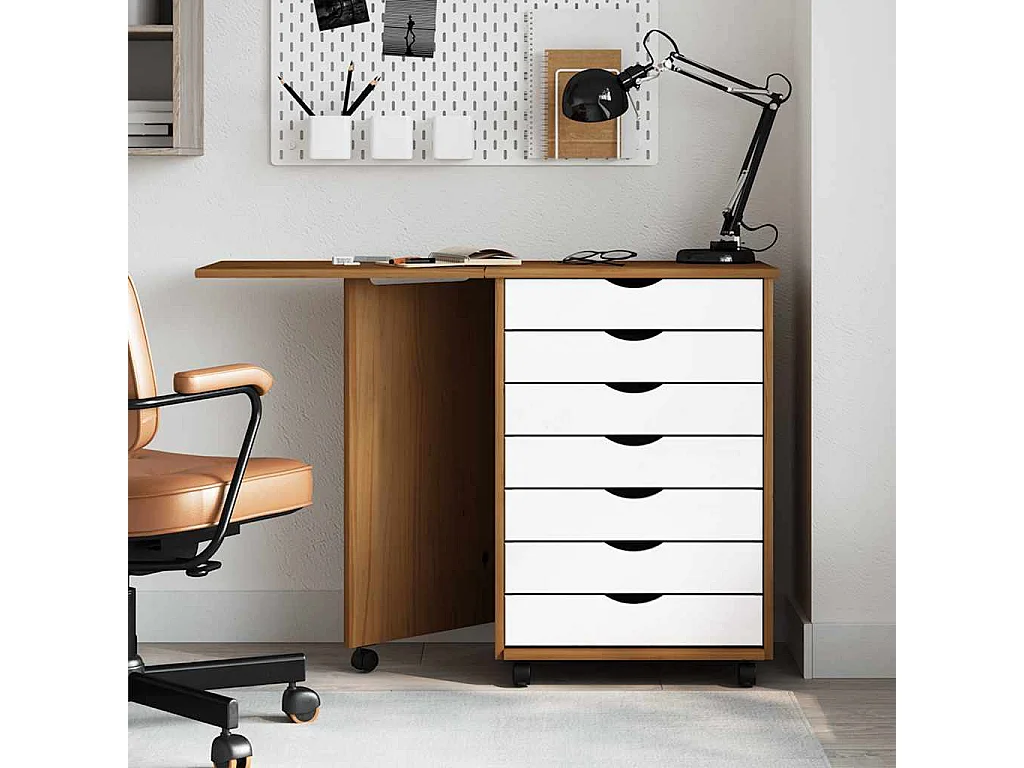 Rollschrank mit Schreibtisch MOSS Honigbraun Massivholz Kiefer