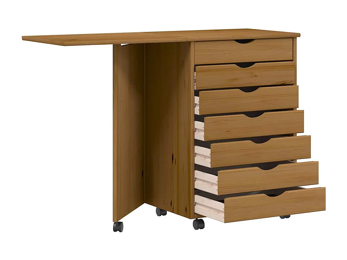 Rollschrank mit Schreibtisch MOSS Honigbraun Massivholz Kiefer