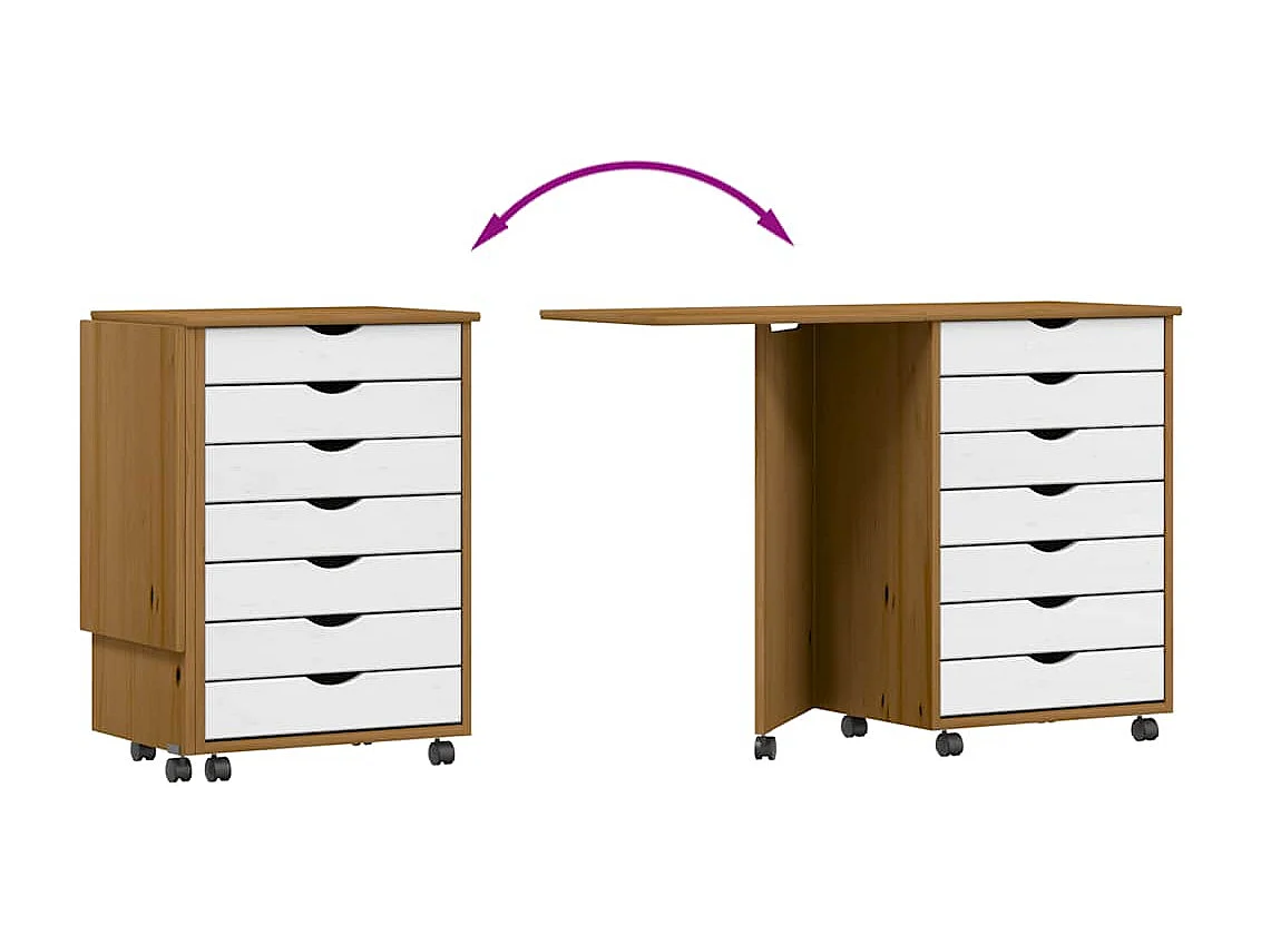 Rollschrank mit Schreibtisch MOSS Honigbraun Massivholz Kiefer