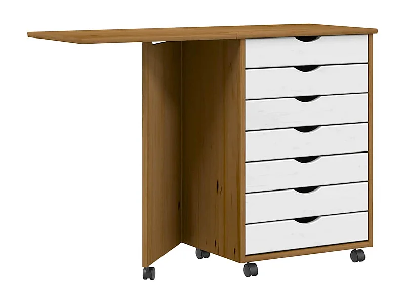 Armoire roulante avec bureau MOSS marron miel bois de pin