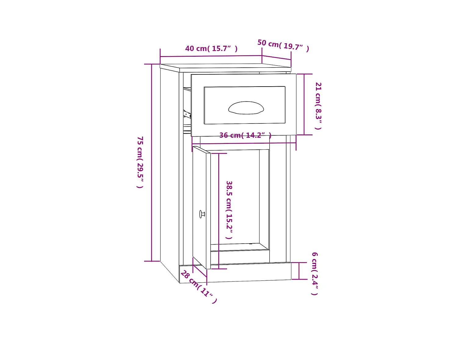 Armoire latérale avec tiroir blanc 40x50x75cm bois d'ingénierie