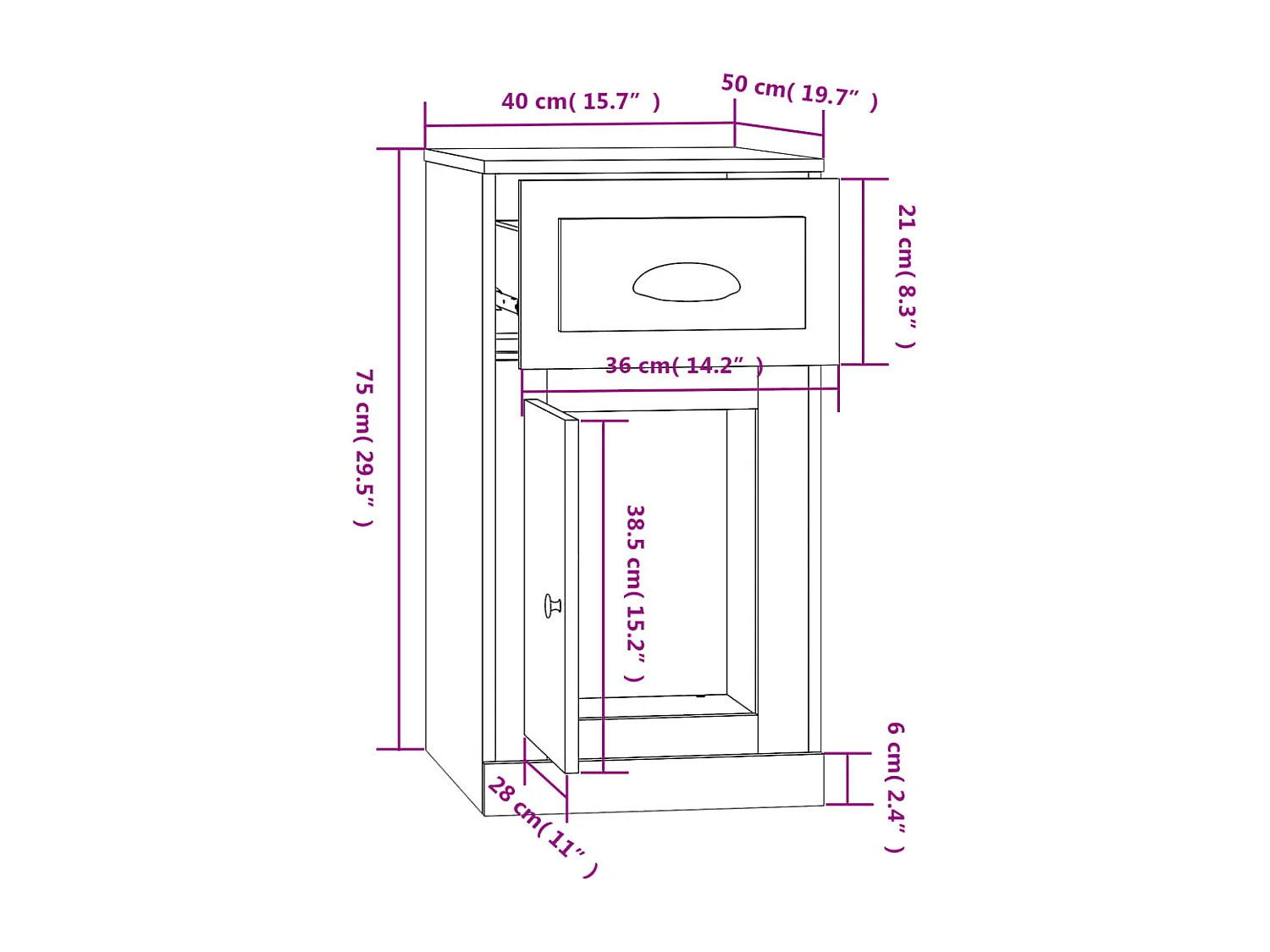 Armoire latérale avec tiroir blanc 40x50x75cm bois d'ingénierie