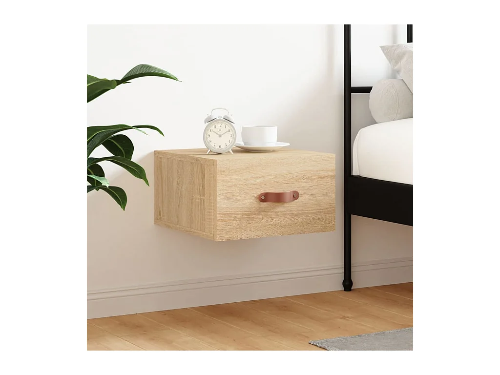 Mesita de noche de pared color roble Sonoma 35x35x20 cm