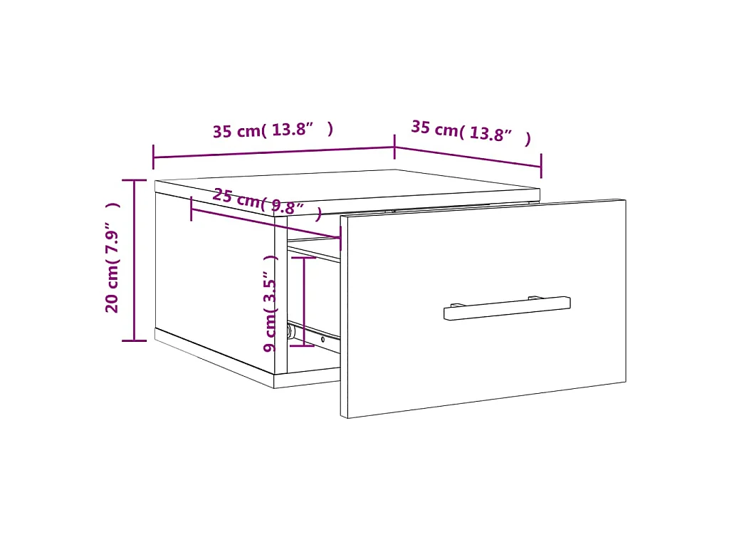 Table de chevet murale sonoma gris 35x35x20 cm
