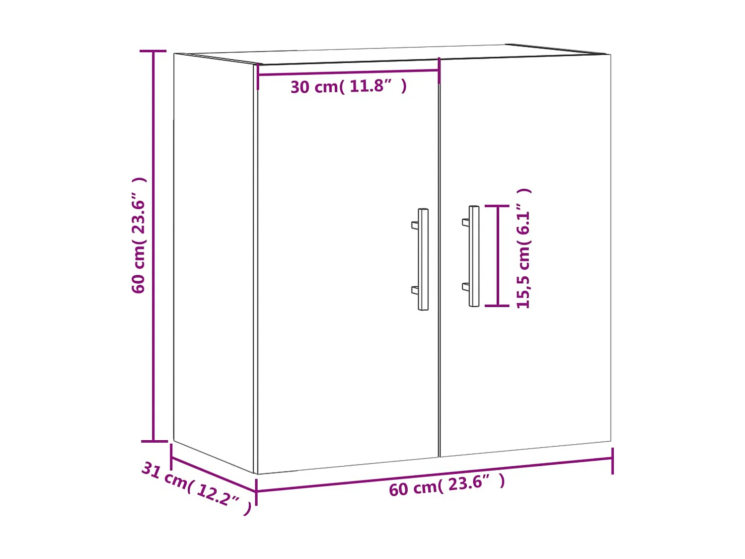 Armário parede 60x31x60 cm derivados de madeira carvalho fumado