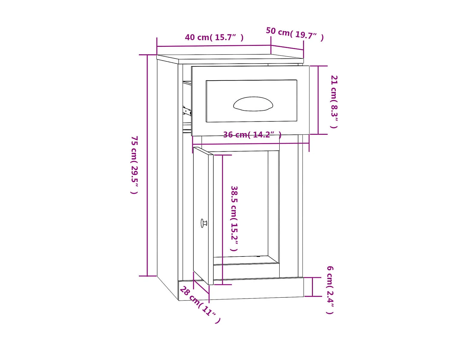 Armoire latérale avec tiroir chêne fumé 40x50x75 cm
