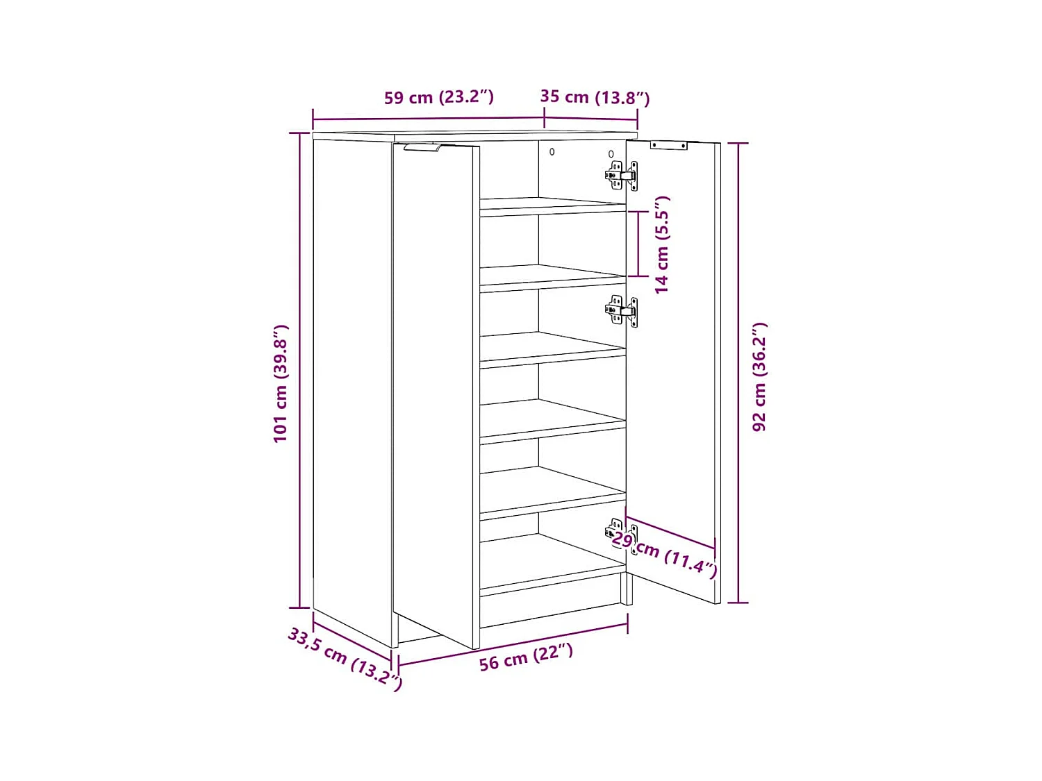 Cabinet à chaussures avec étagère Chêne noir 59 x 35 x 100 cm