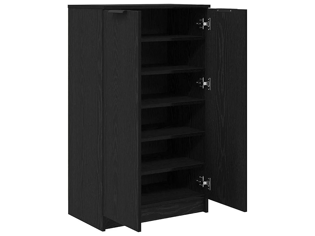 Nowoczesna szafka na buty z czarnego dębu 59x35x100 cm, 6 półek, matowe wykończenie, praktyczne i trwałe przechowywanie