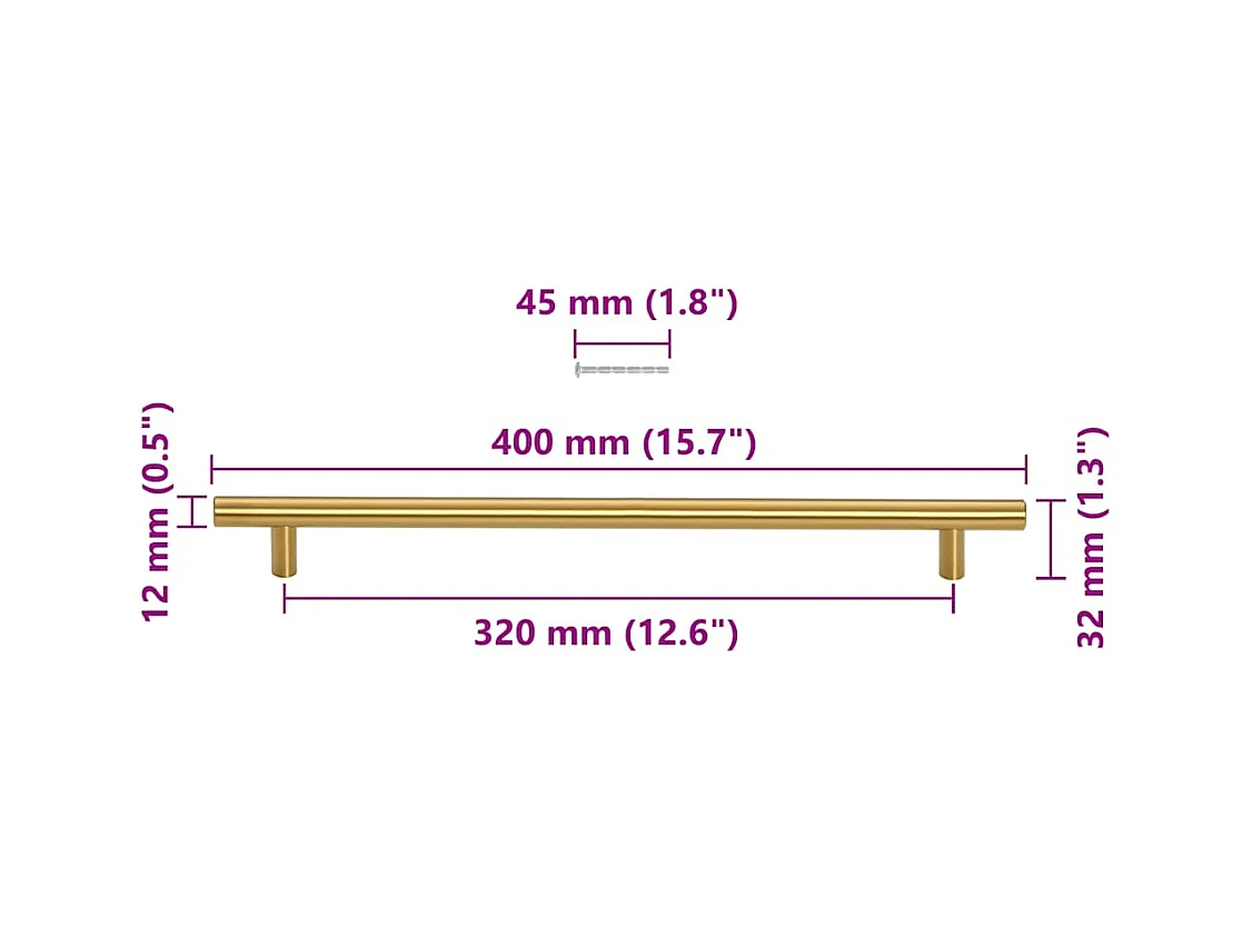Poignées d'armoire 5 pcs doré 320 mm acier inoxydable