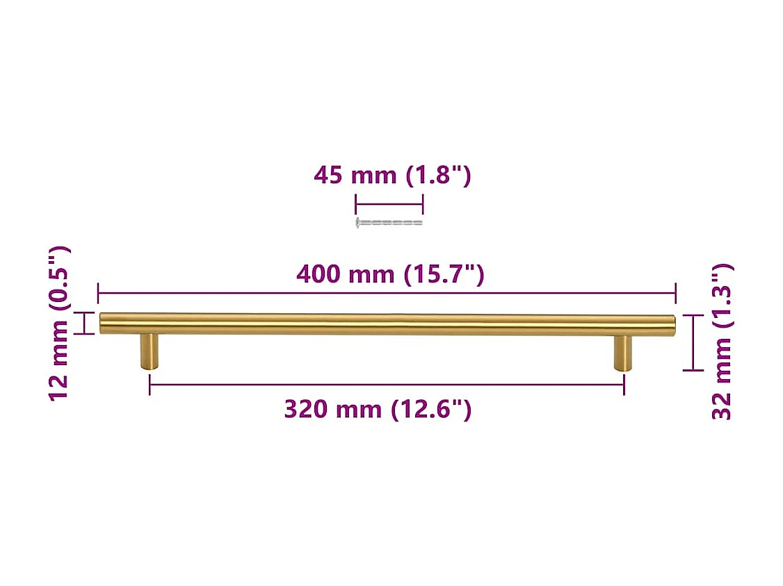 Poignées d'armoire 5 pcs doré 320 mm acier inoxydable