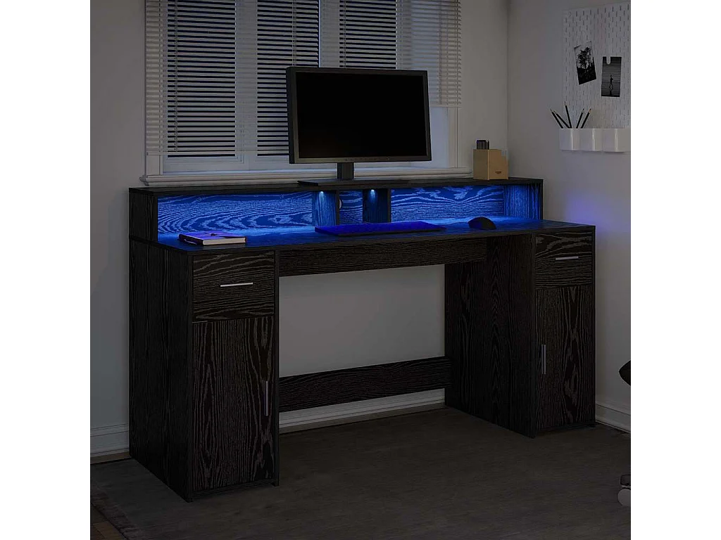 Bureau avec porte Chêne noir 160 x 55 x 91 cm Bois d'ingénierie