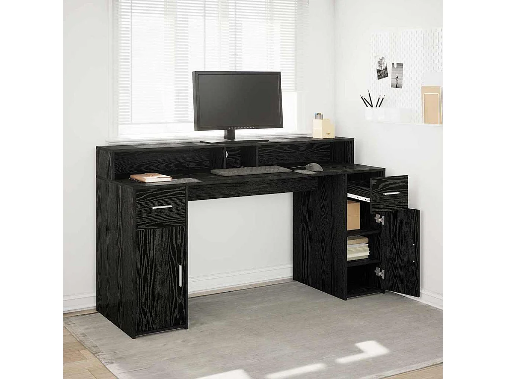 Bureau avec porte Chêne noir 160 x 55 x 91 cm Bois d'ingénierie