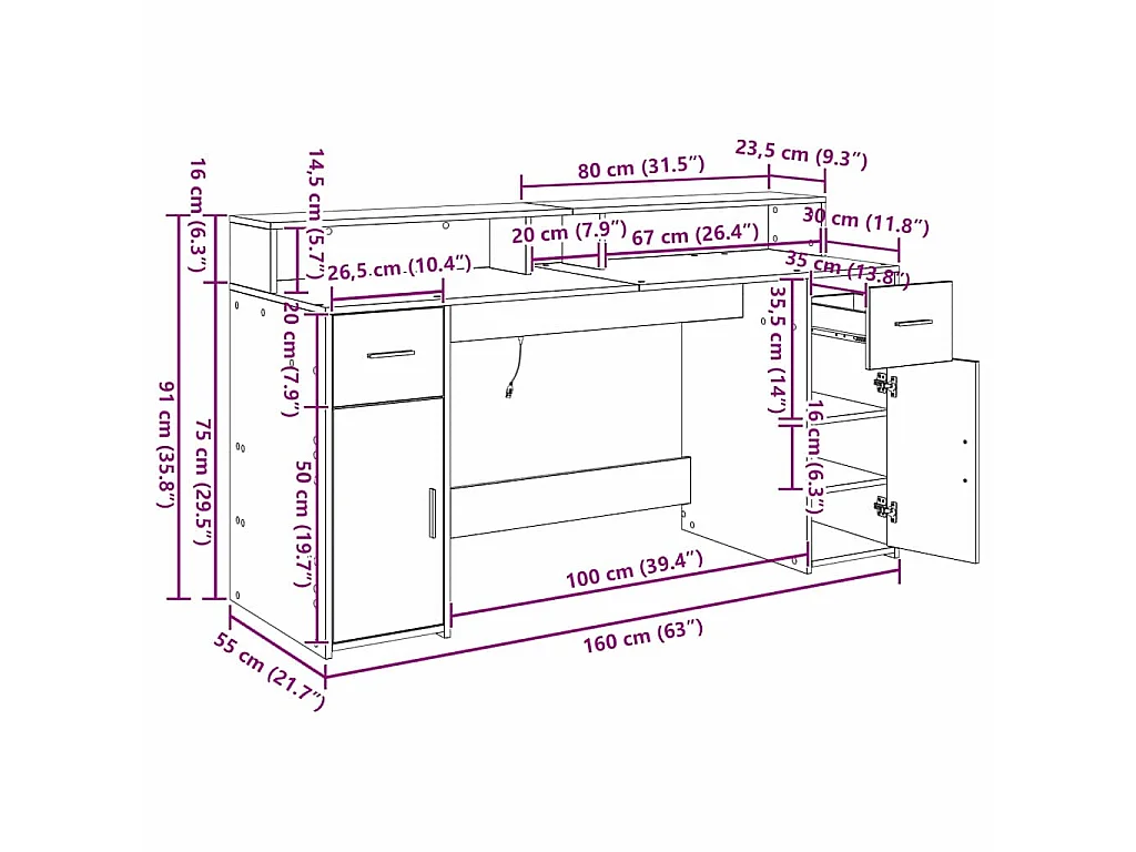 Bureau avec porte Chêne noir 160 x 55 x 91 cm Bois d'ingénierie