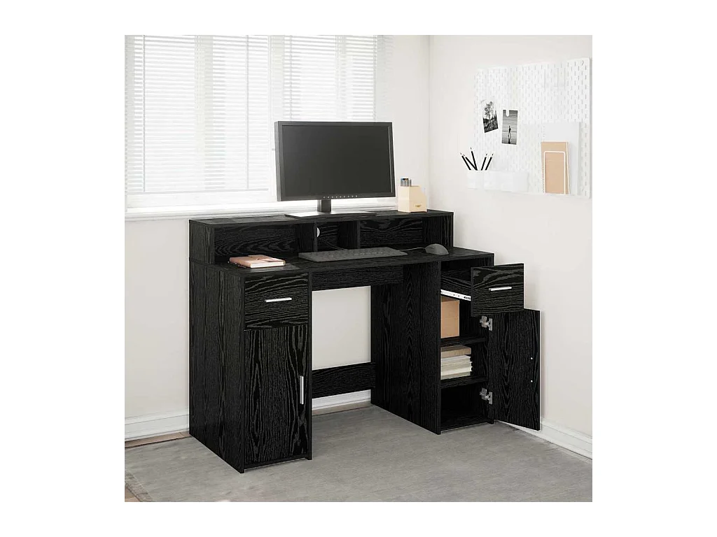Bureau avec porte Chêne noir 120 x 55 x 91 cm Bois d'ingénierie