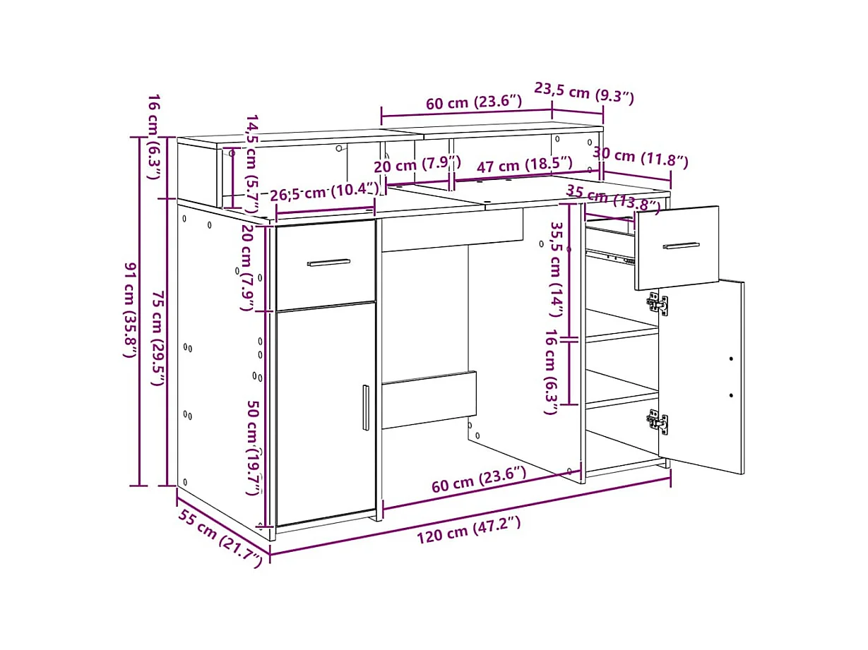 Bureau avec porte Chêne noir 120 x 55 x 91 cm Bois d'ingénierie