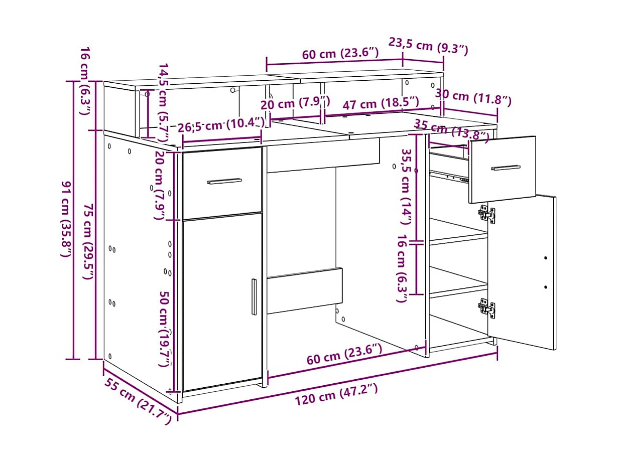 Bureau avec porte Chêne noir 120 x 55 x 91 cm Bois d'ingénierie