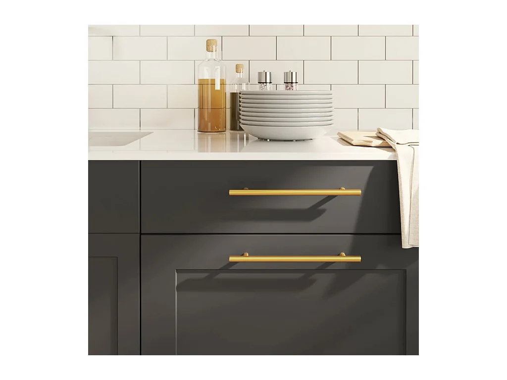 Poignées d'armoire 5 pcs doré 192 mm acier inoxydable