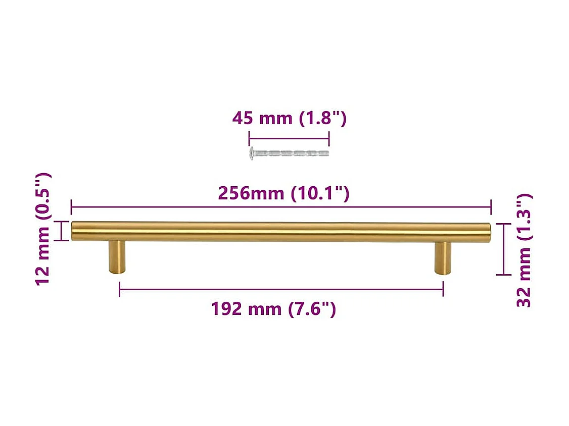 Poignées d'armoire 5 pcs doré 192 mm acier inoxydable