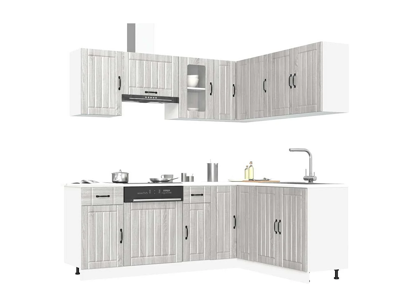 11 peças armário de cozinha conjunto Kalmar cinza sonoma