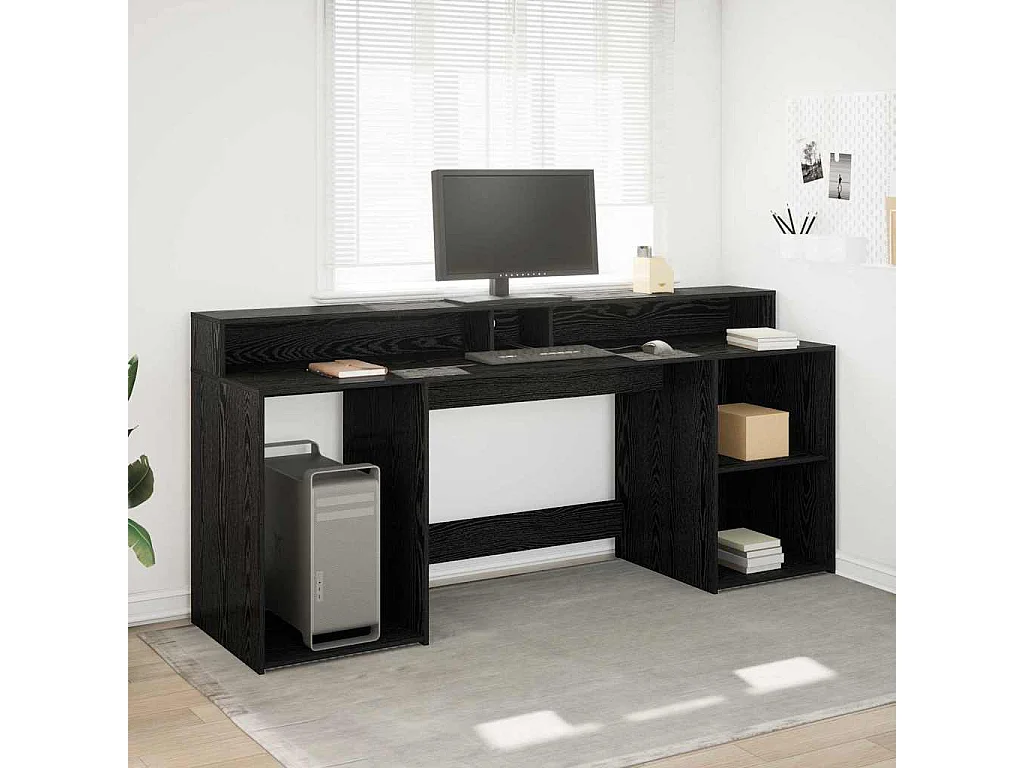 Bureau avec porte Chêne noir 200 x 55 x 91 cm Bois d'ingénierie