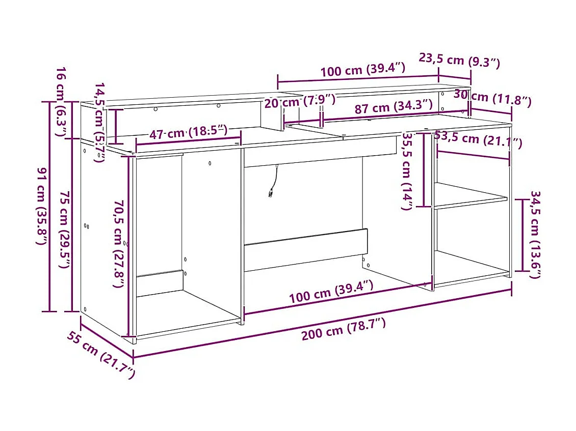 Bureau avec porte Chêne noir 200 x 55 x 91 cm Bois d'ingénierie